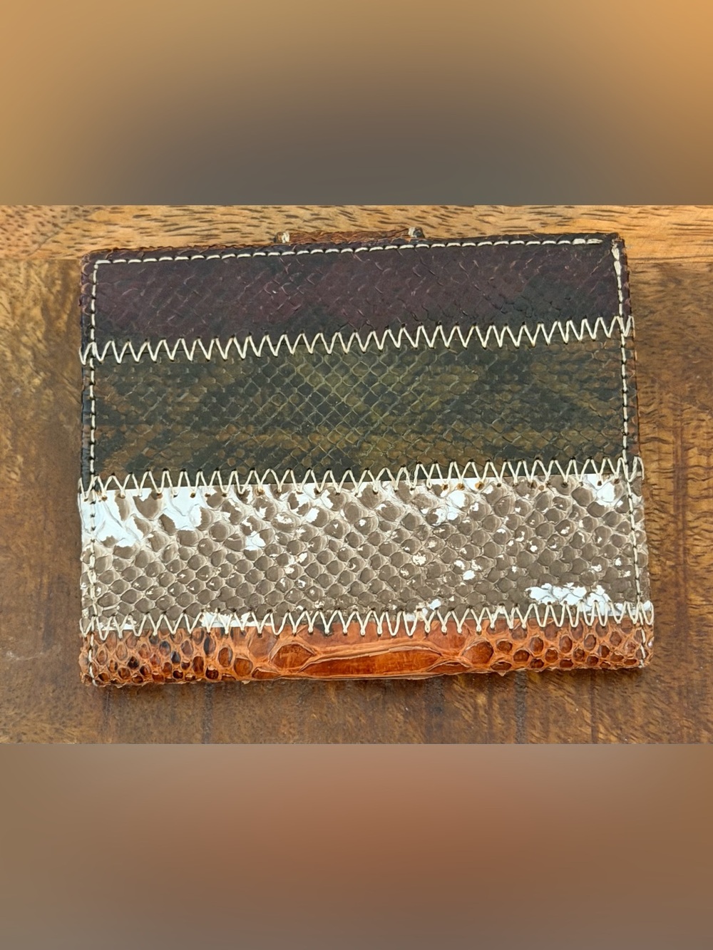 Patchwork Exotic Genuine Python Leather Bifold Wallet NWT - Picture 3 of 8